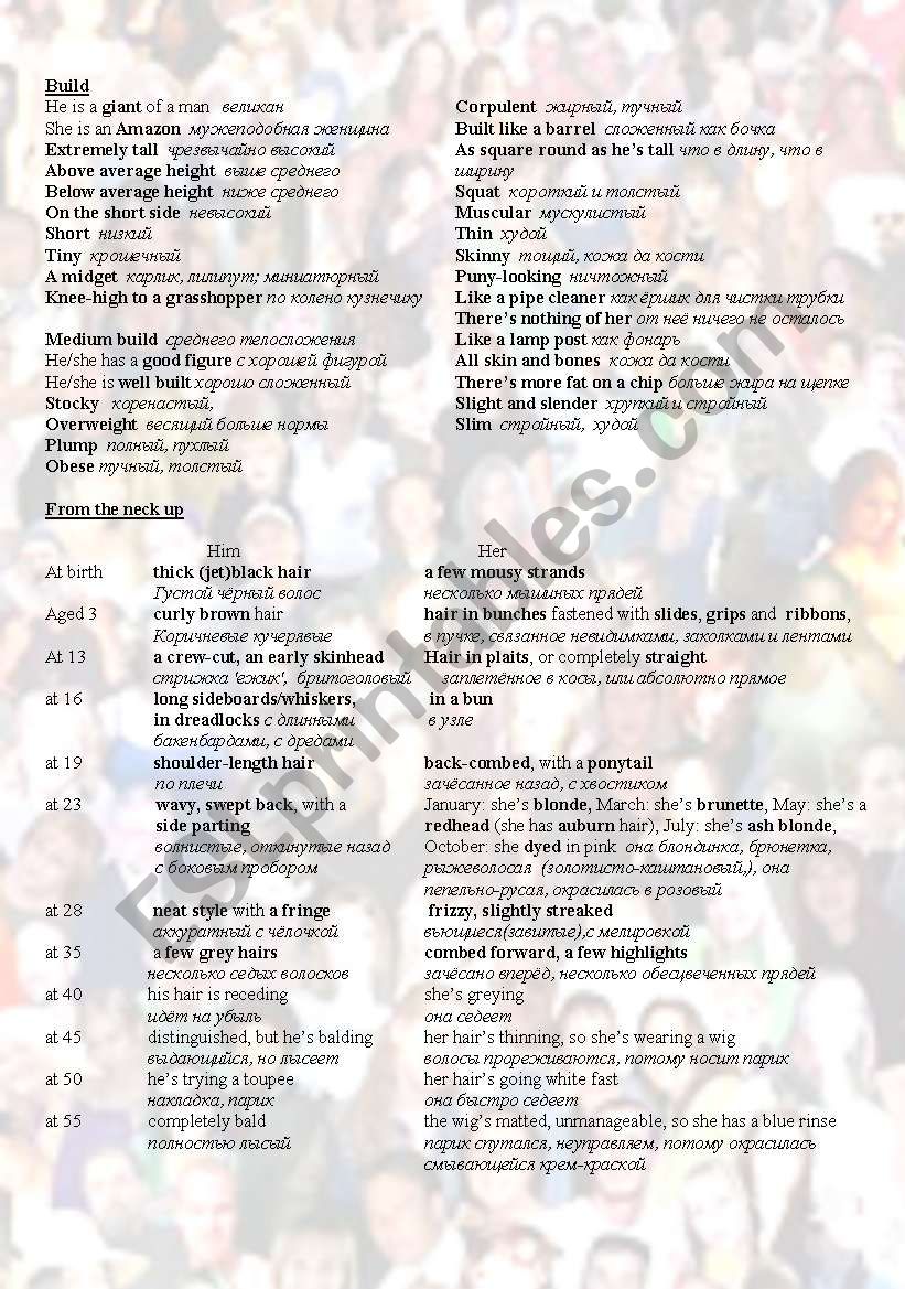 appearance and build worksheet