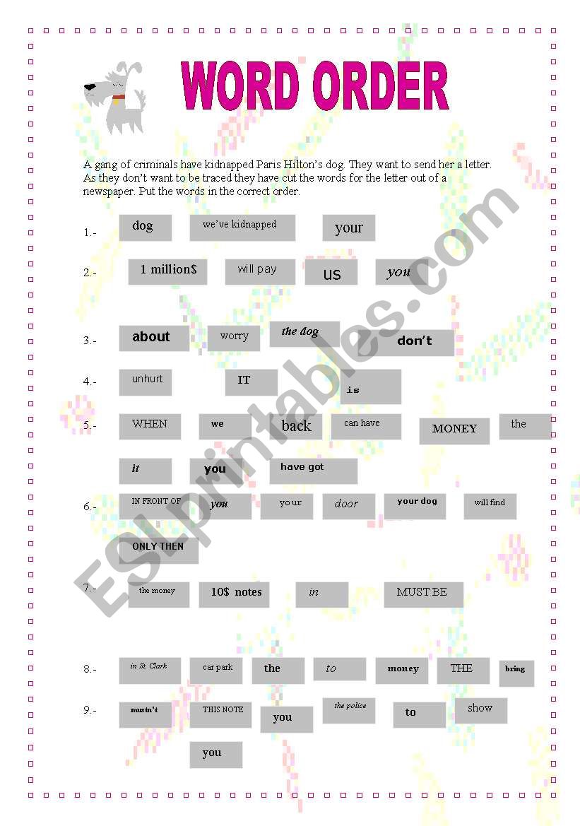 Word order worksheet