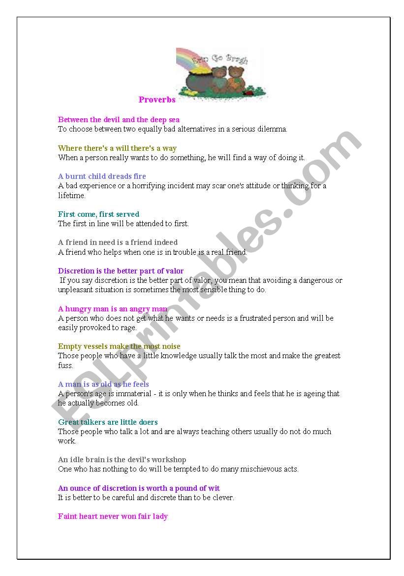 Proverbs worksheet