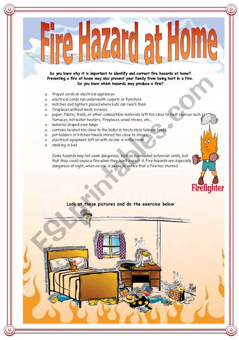 Fire hazard at home worksheet