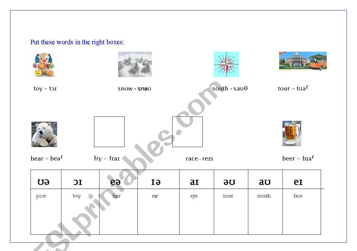 Diphthongs - matching activity