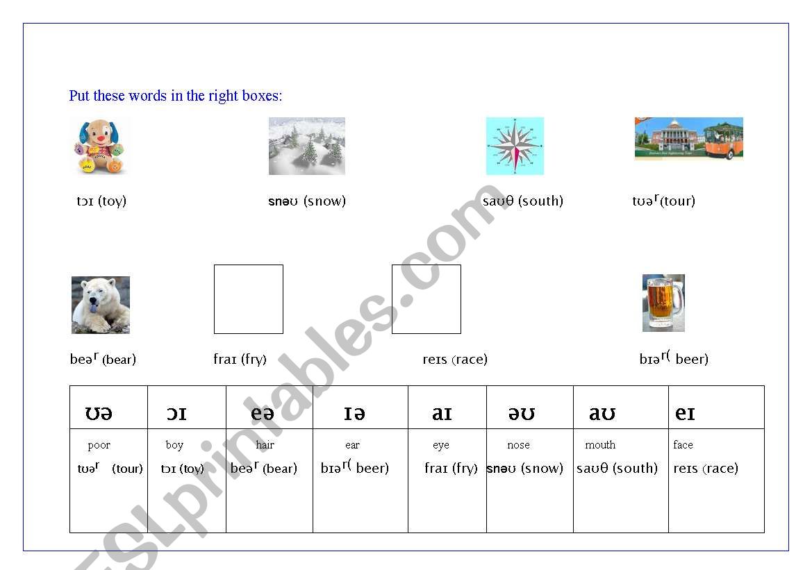 Diphthongs - matching actiity worksheet