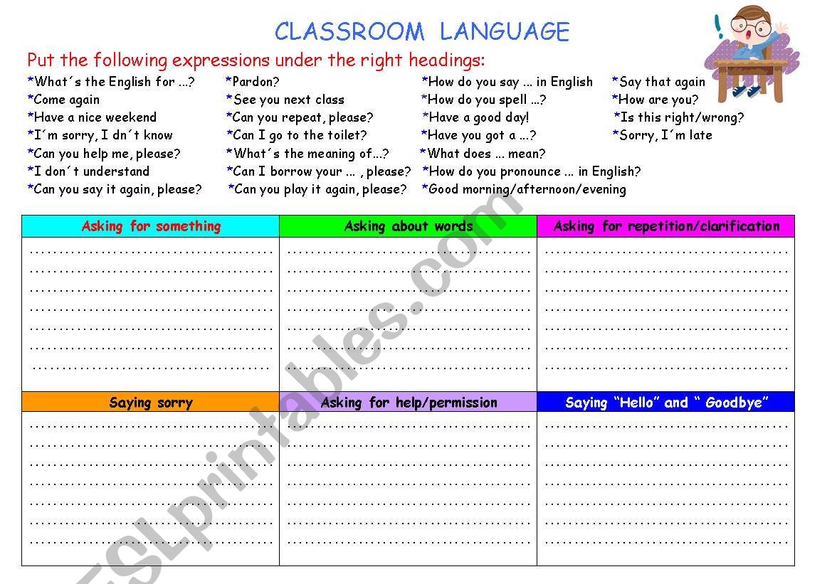 CLASSROOM LANGUAGE worksheet