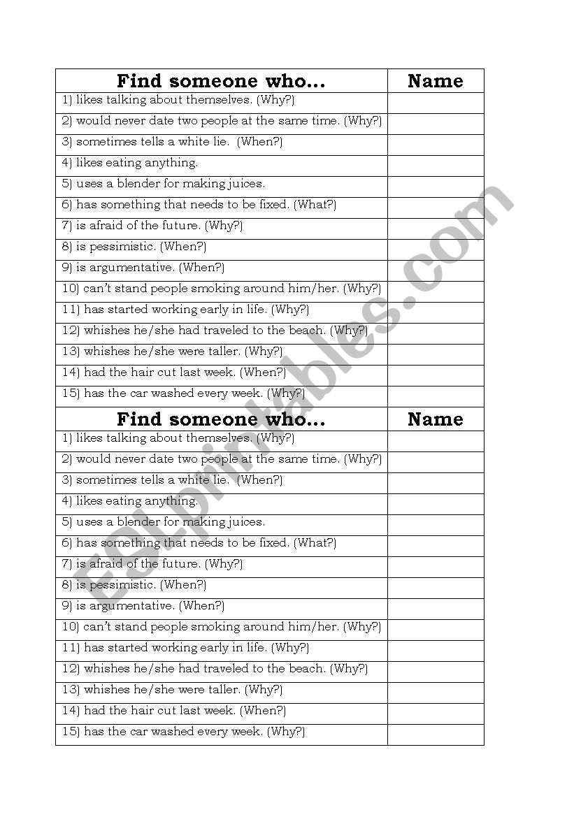 Find someone who... worksheet