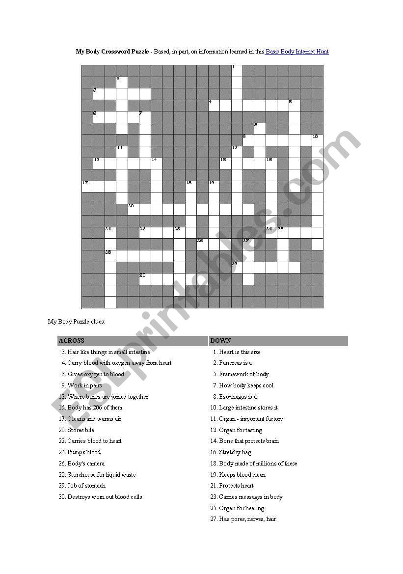 Body Crossword  worksheet
