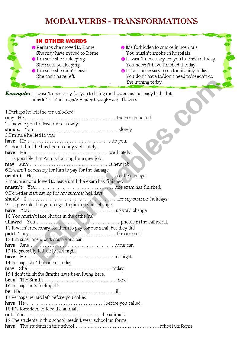 modal verbs worksheet