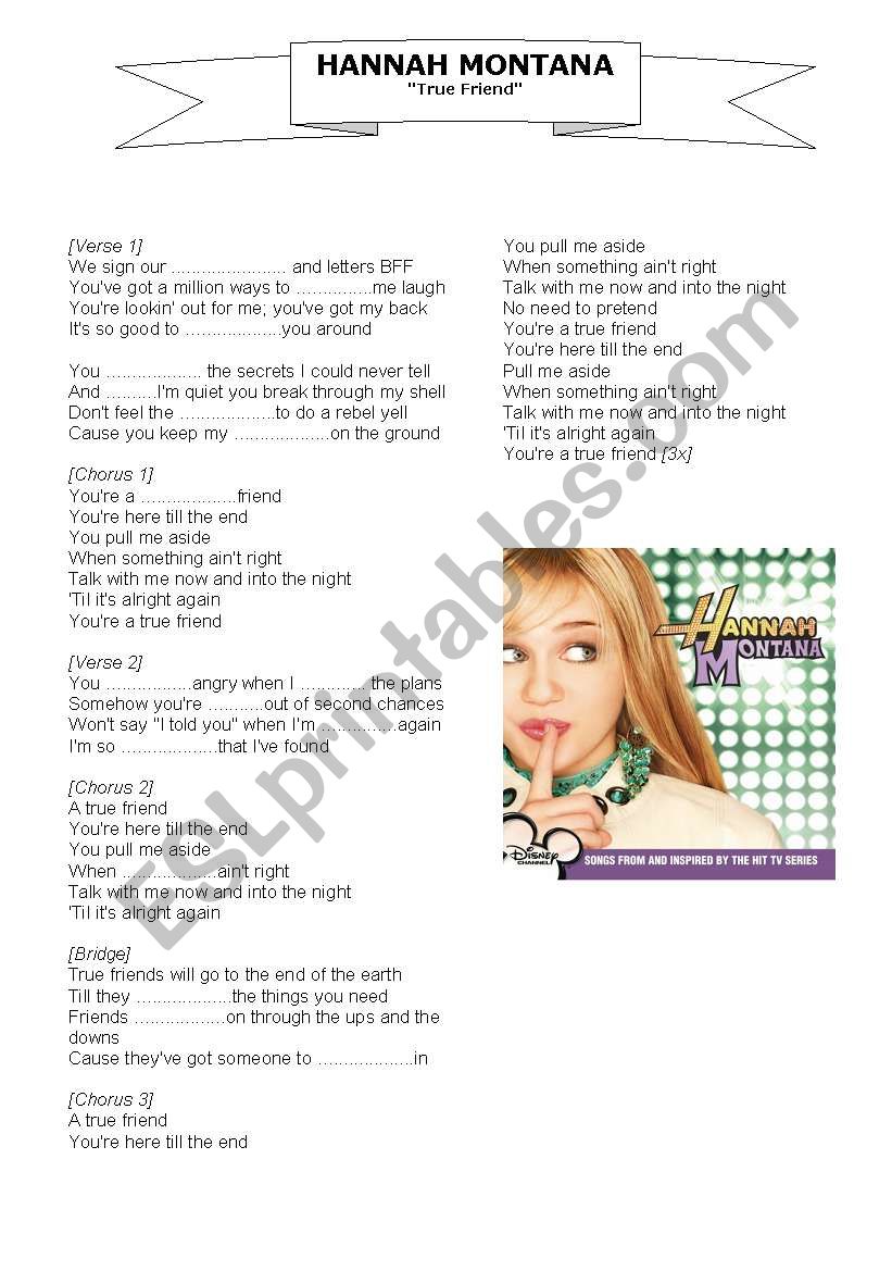 HAnnah Montana_True Friend worksheet