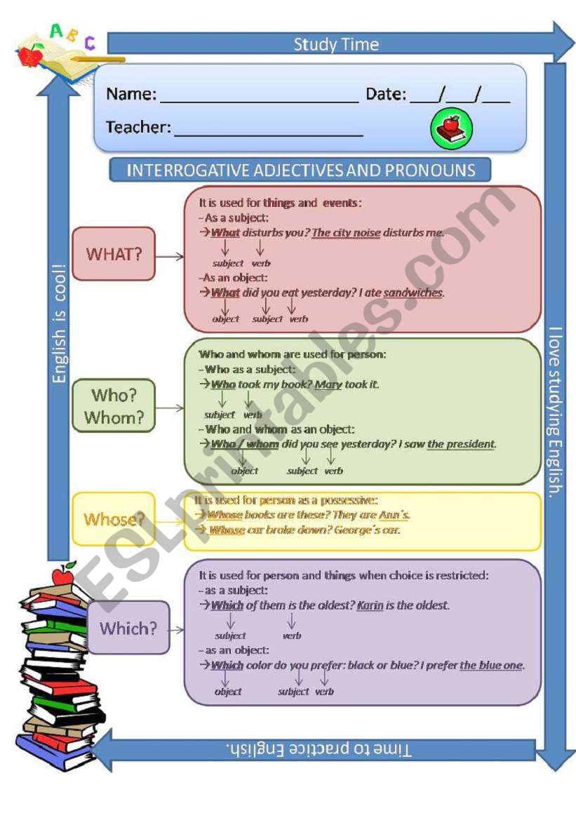 Interrogative Adjectives Pronouns And Adverbs Part 1 ESL Worksheet By Cassy