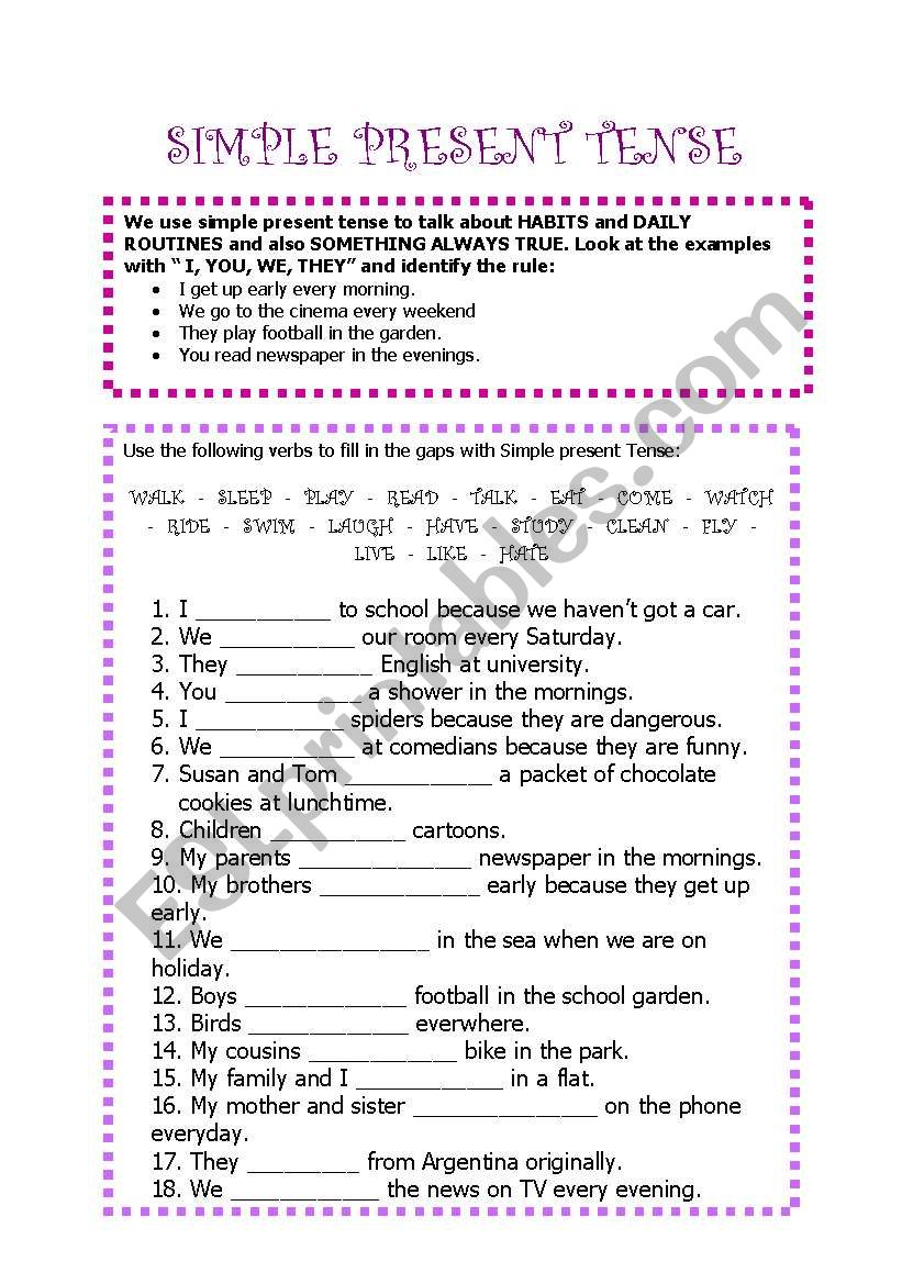 simplepresent tense  worksheet