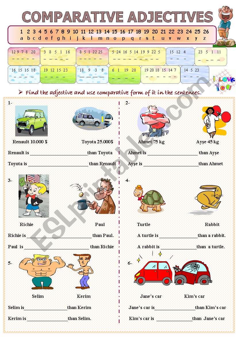 Comparative Form Of Adjective Worksheets