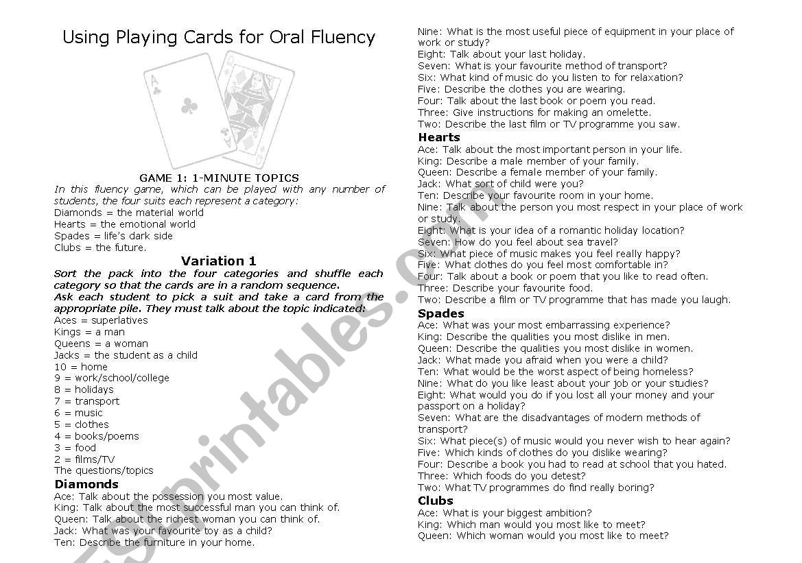 Using Playing Cards for Oral Fluency