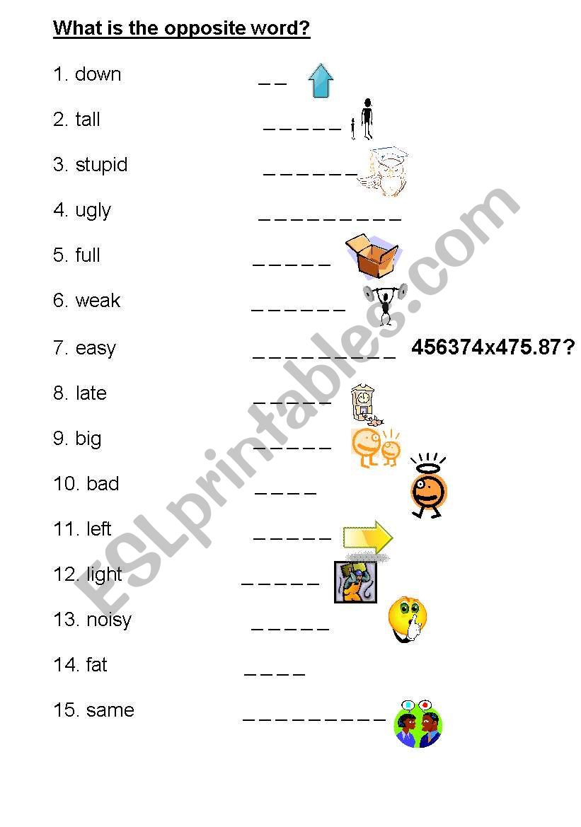 Adjectives opposites worksheet