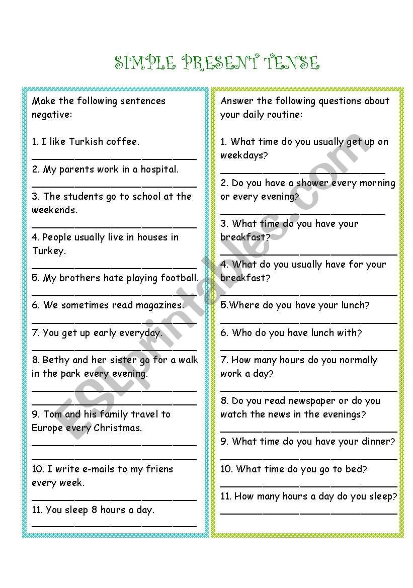 simple present tense -question and negative