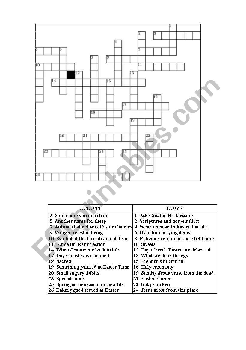 crosswords Easter worksheet
