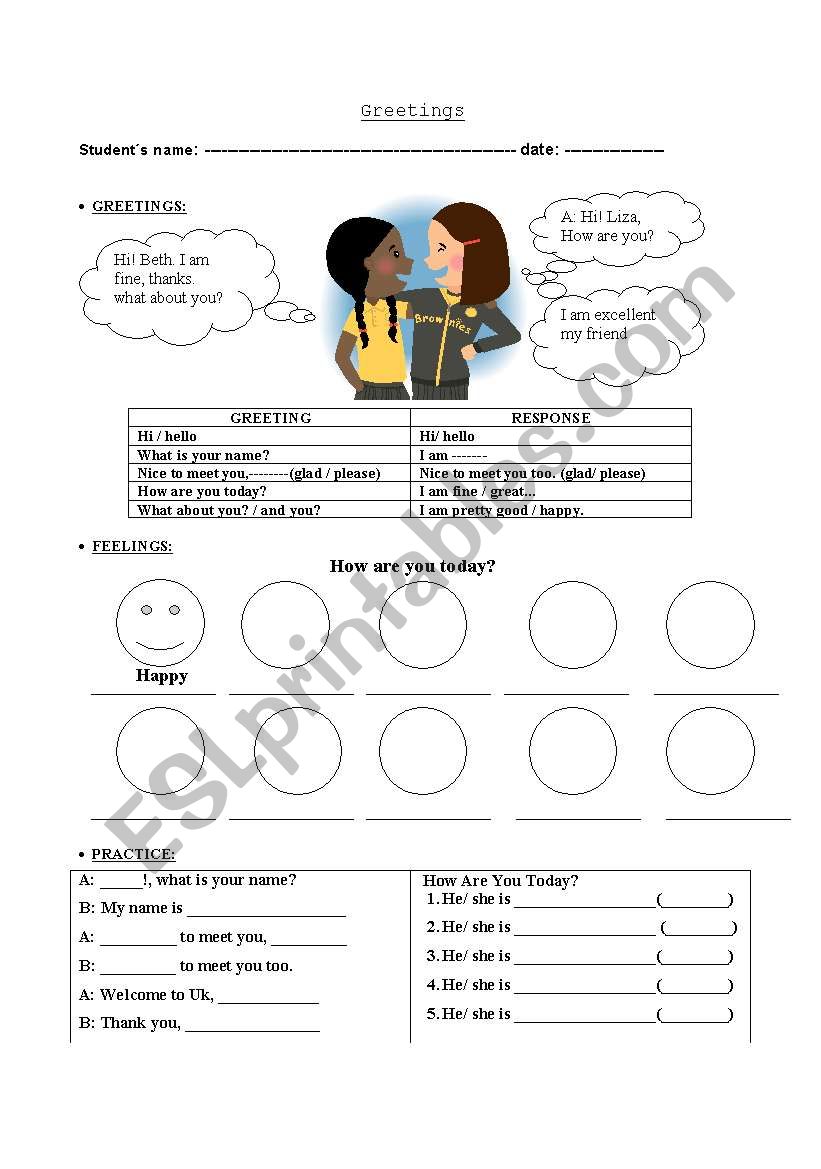 Greetings worksheet