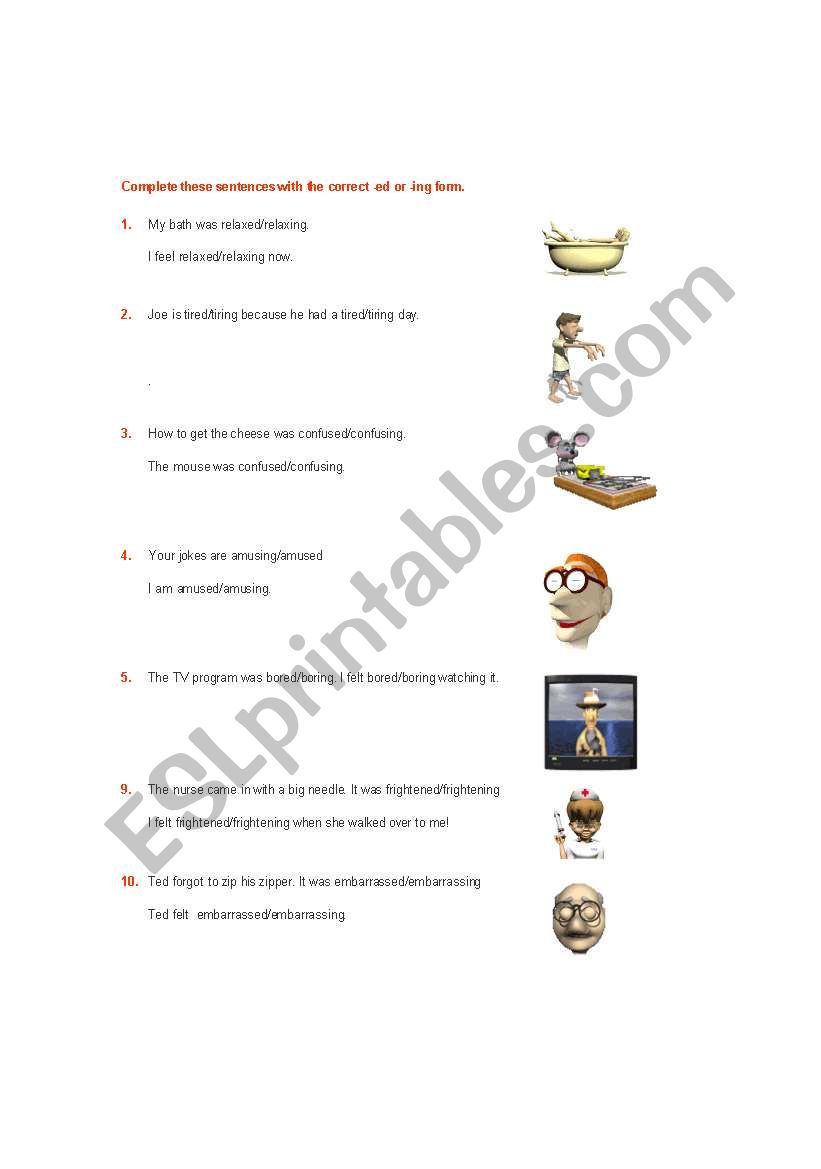 -ed -ing adjectives worksheet