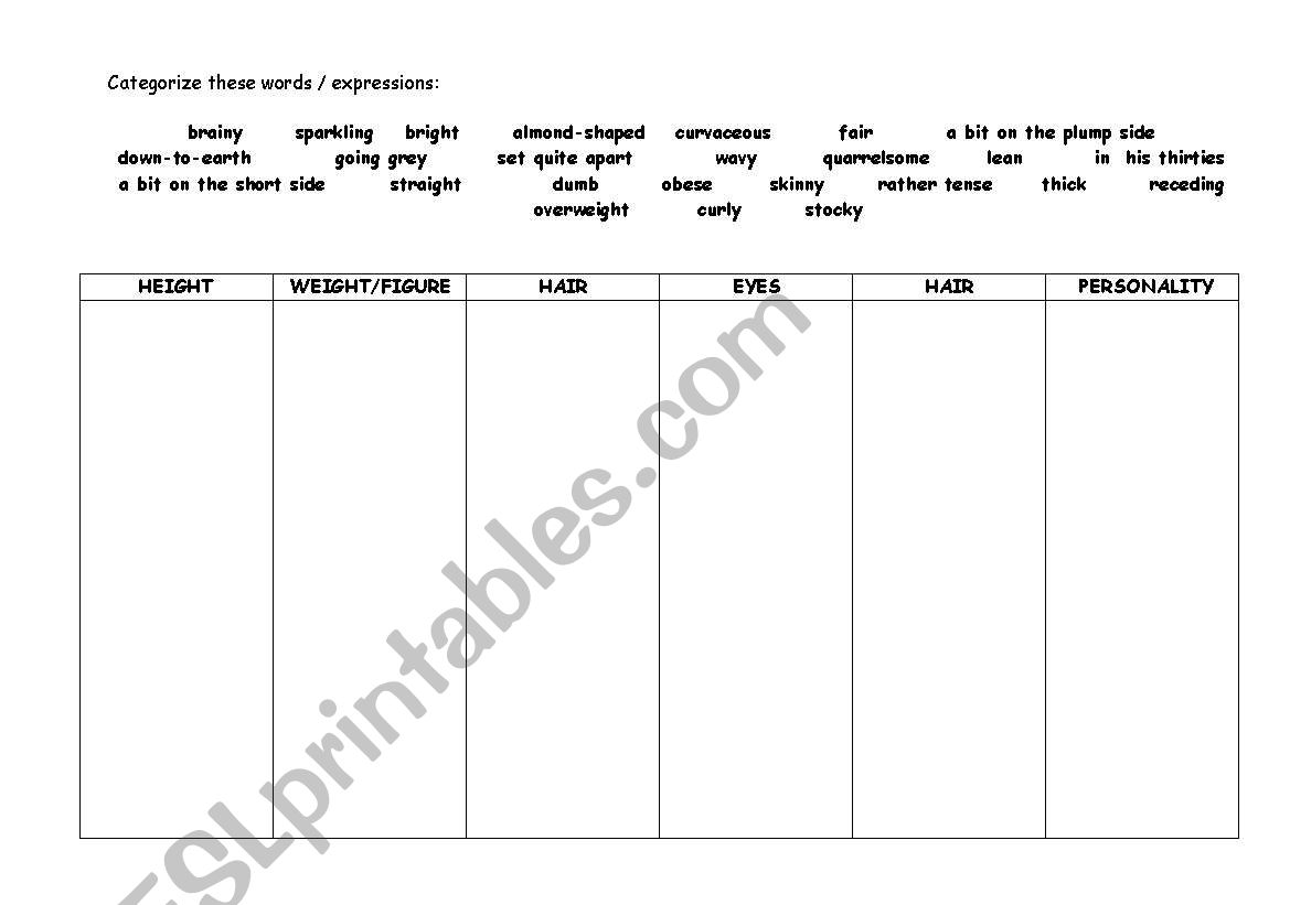 describing people worksheet