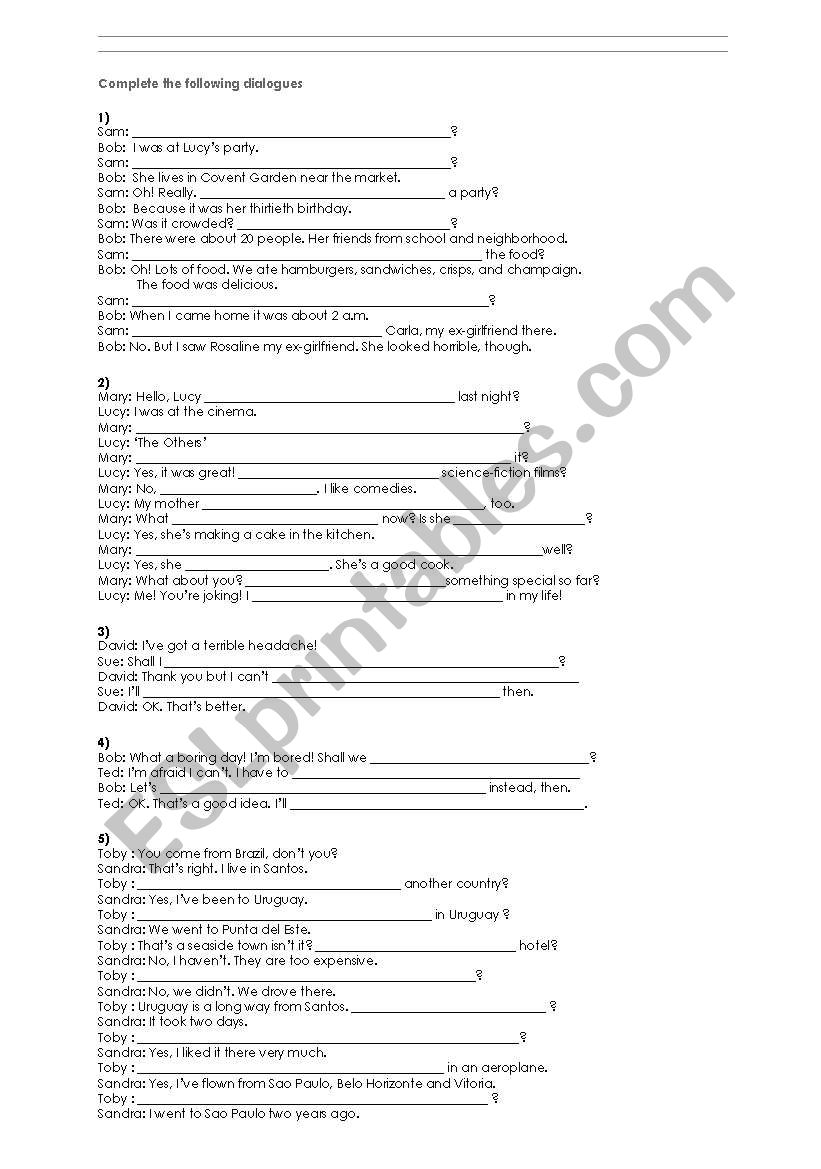 dialogue worksheet