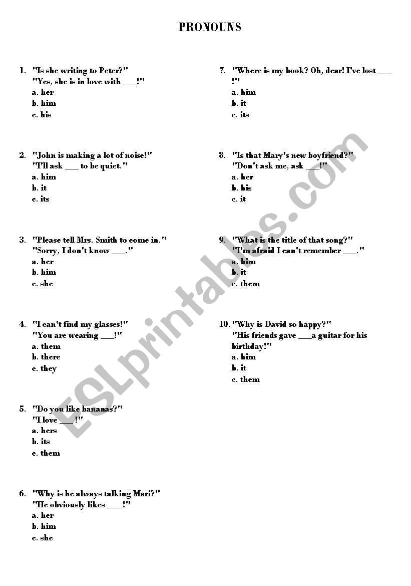 Pronouns worksheet