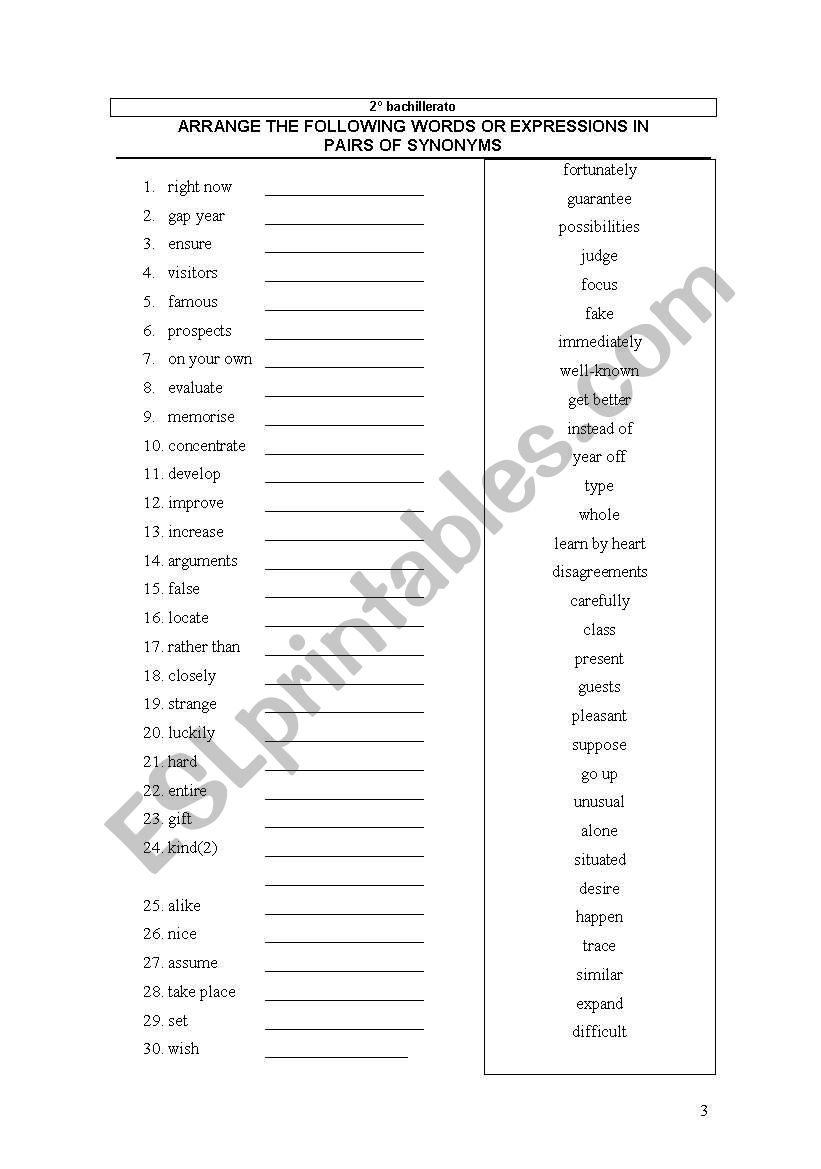 synonyms 3 worksheet