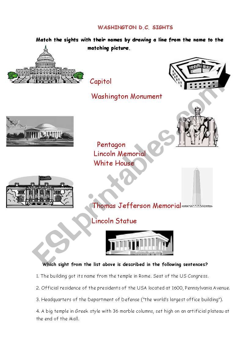 Washington D.C. Sights worksheet