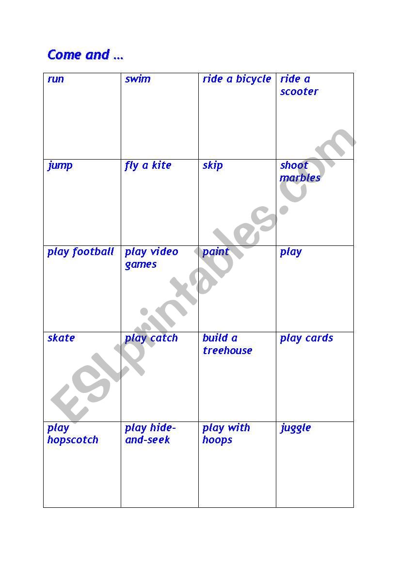 Come and play....    2/3 worksheet