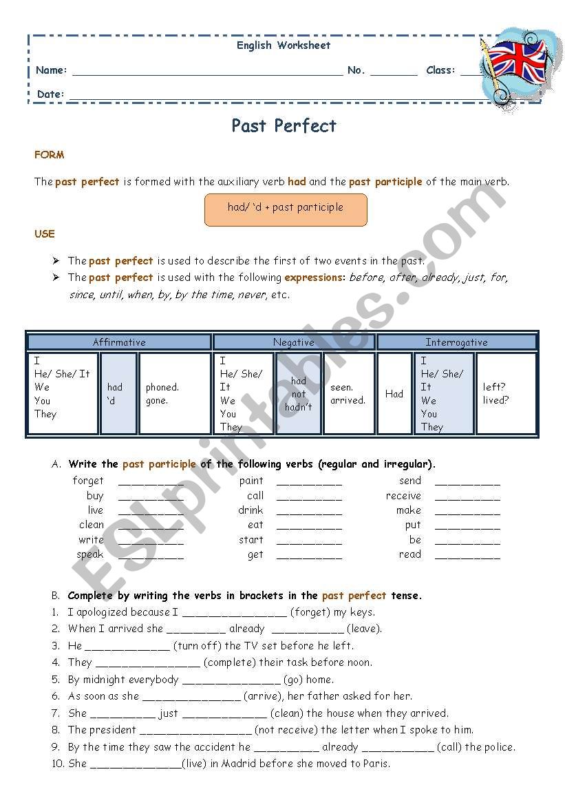 Past Perfect worksheet