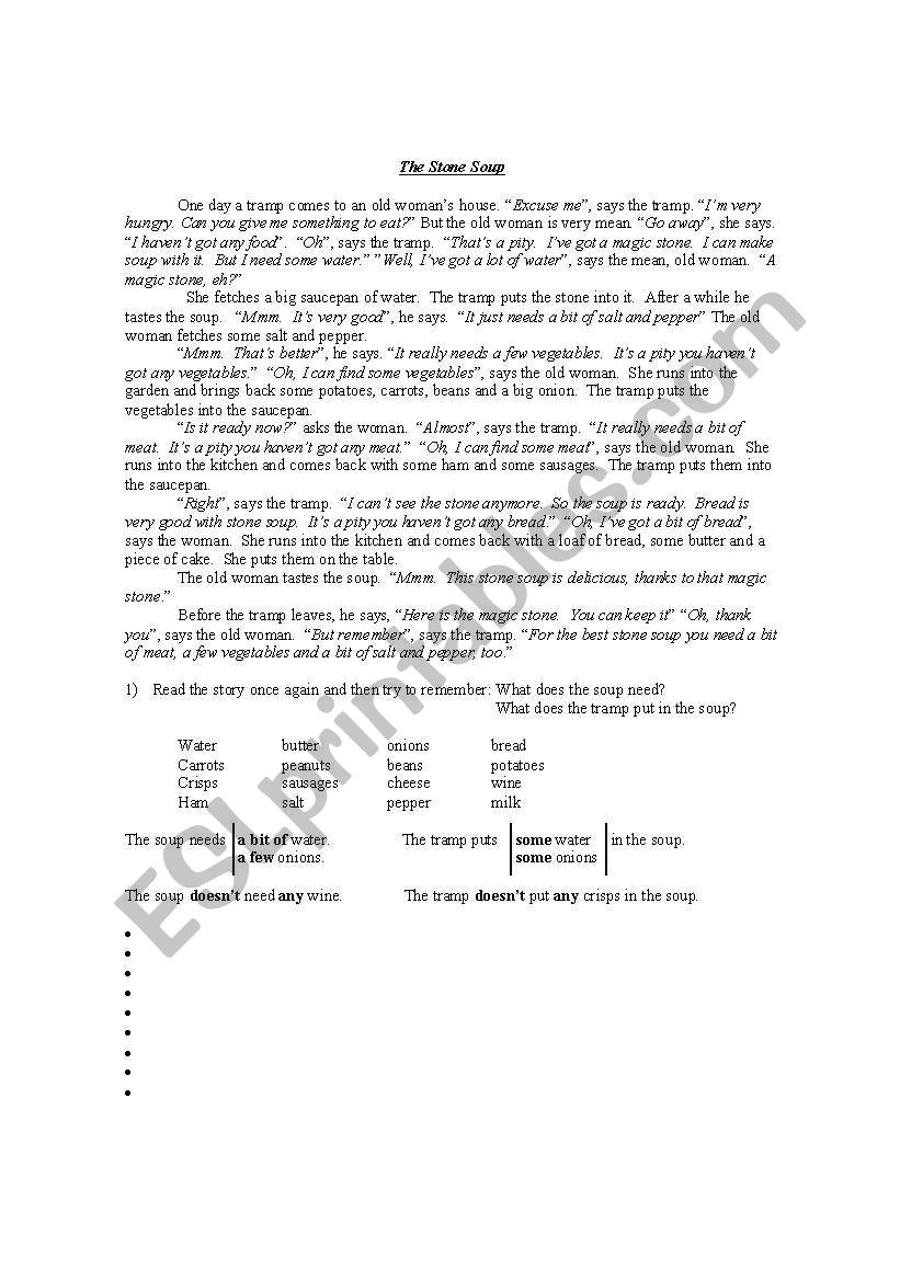 Stone soup worksheet