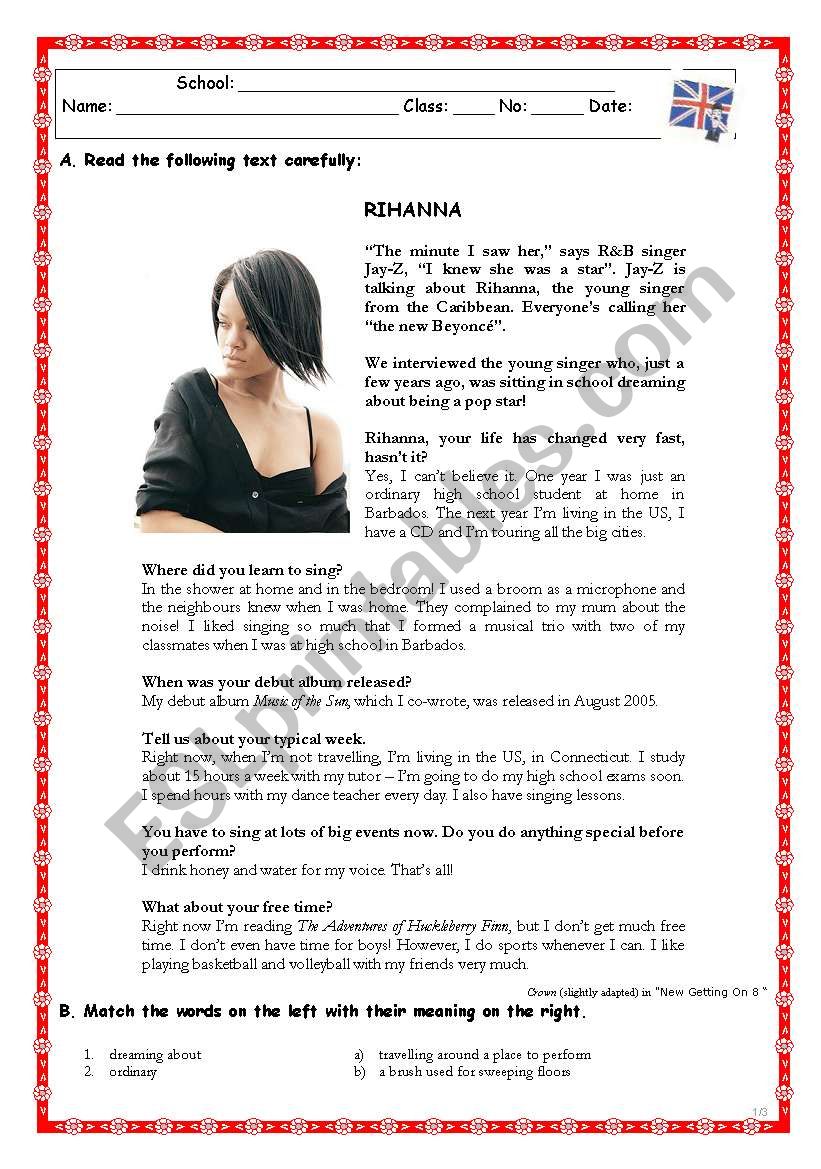 RIHANNA worksheet