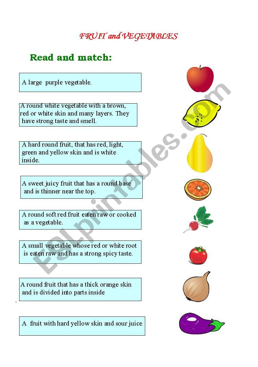 FRUIT AND VEGETABLES worksheet