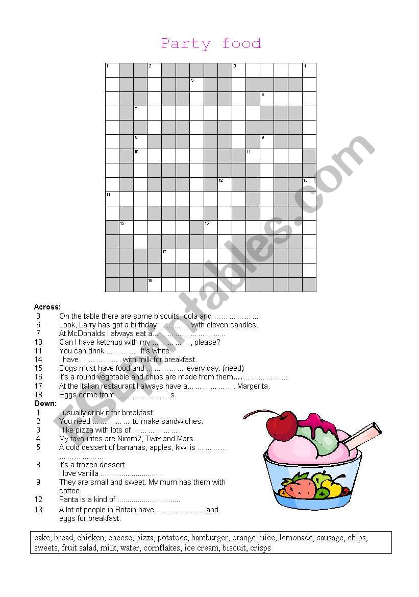 crossword puzzle party food easy