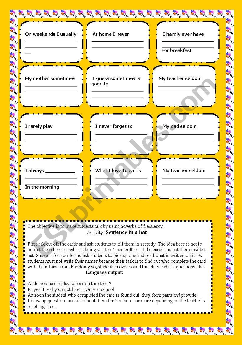 sentences in a hat worksheet