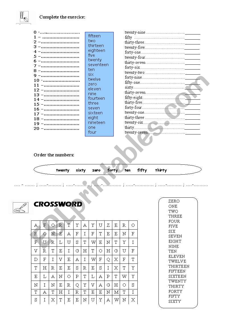 numbers worksheet