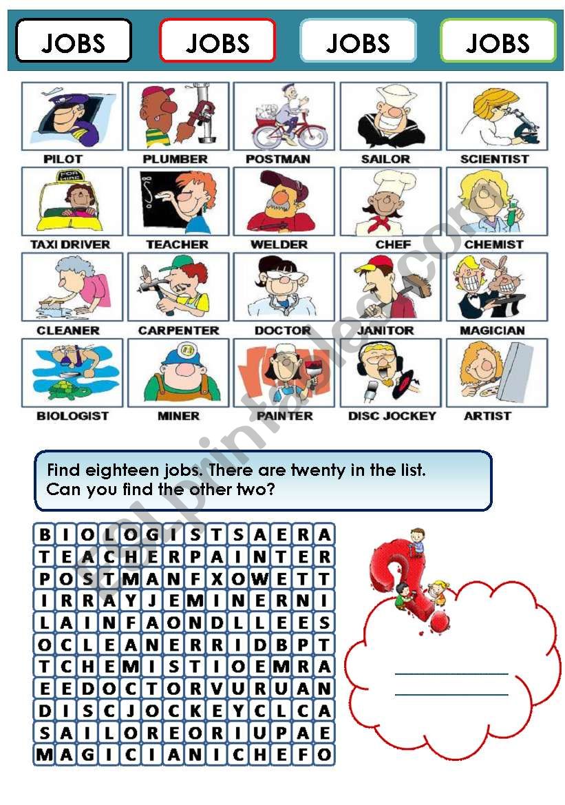 JOBS WORDSEARCH worksheet