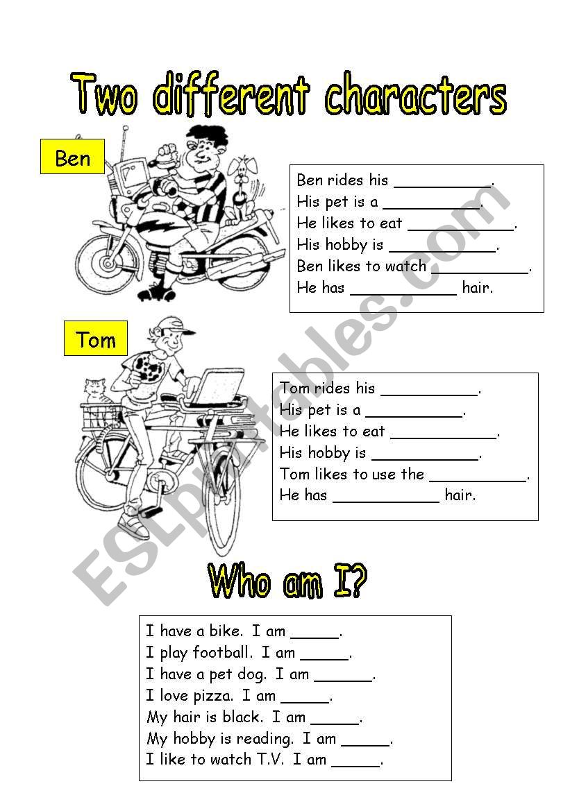 Two different characters worksheet