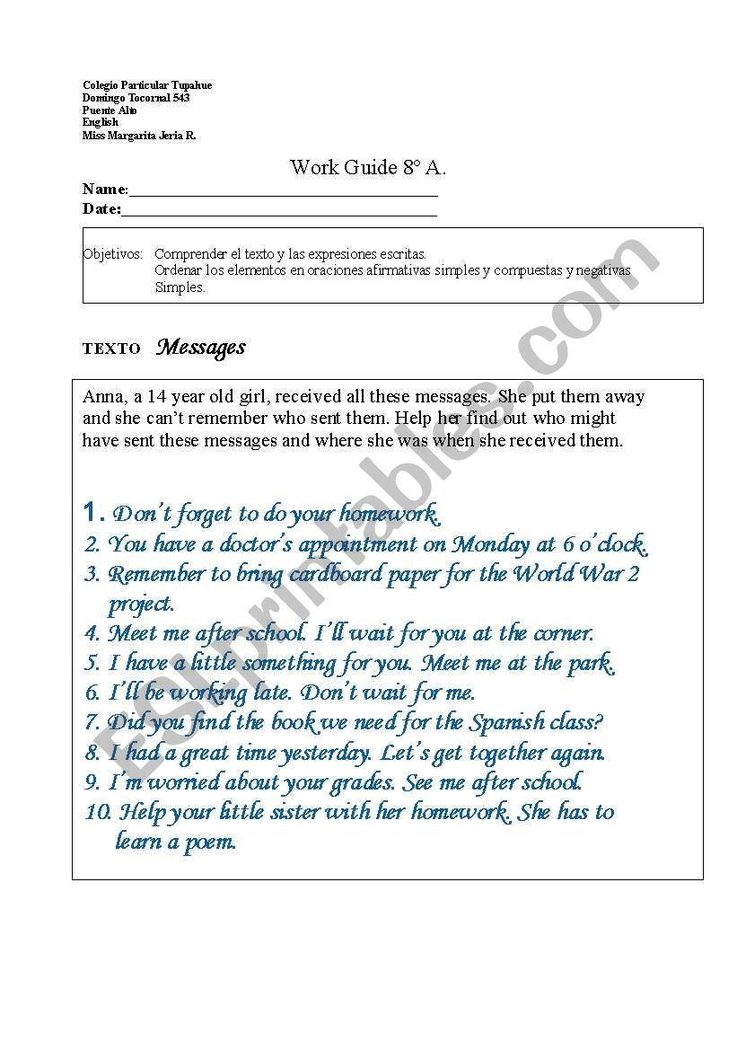 Messages worksheet