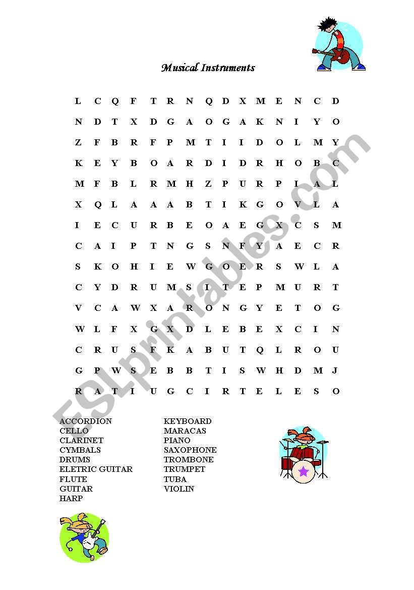 Musical Instruments Crossword worksheet