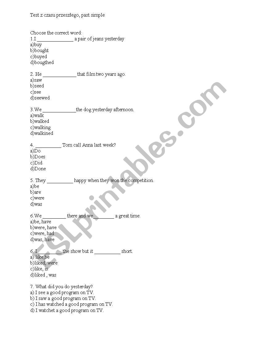 Present Simple, Present Continuous and Past Simple test