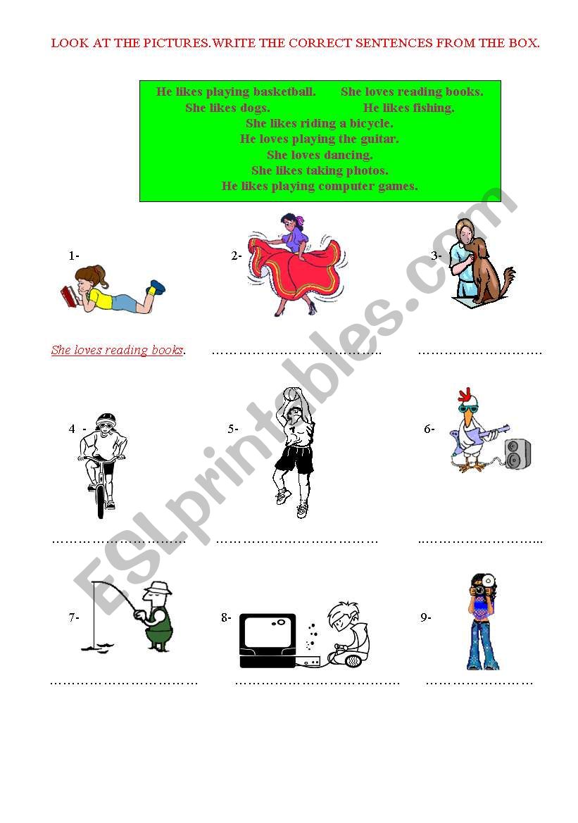 likes&dislikes matching worksheet