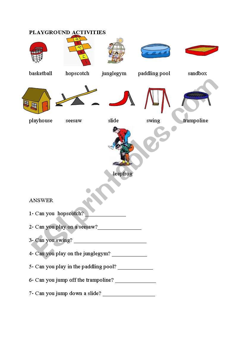 playground activities worksheet
