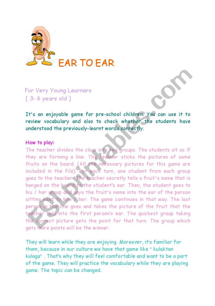  a game for young learner EAR TO EAR
