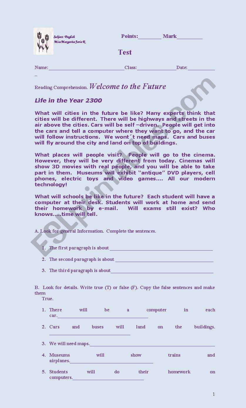 LIFE IN THE FUTURE worksheet