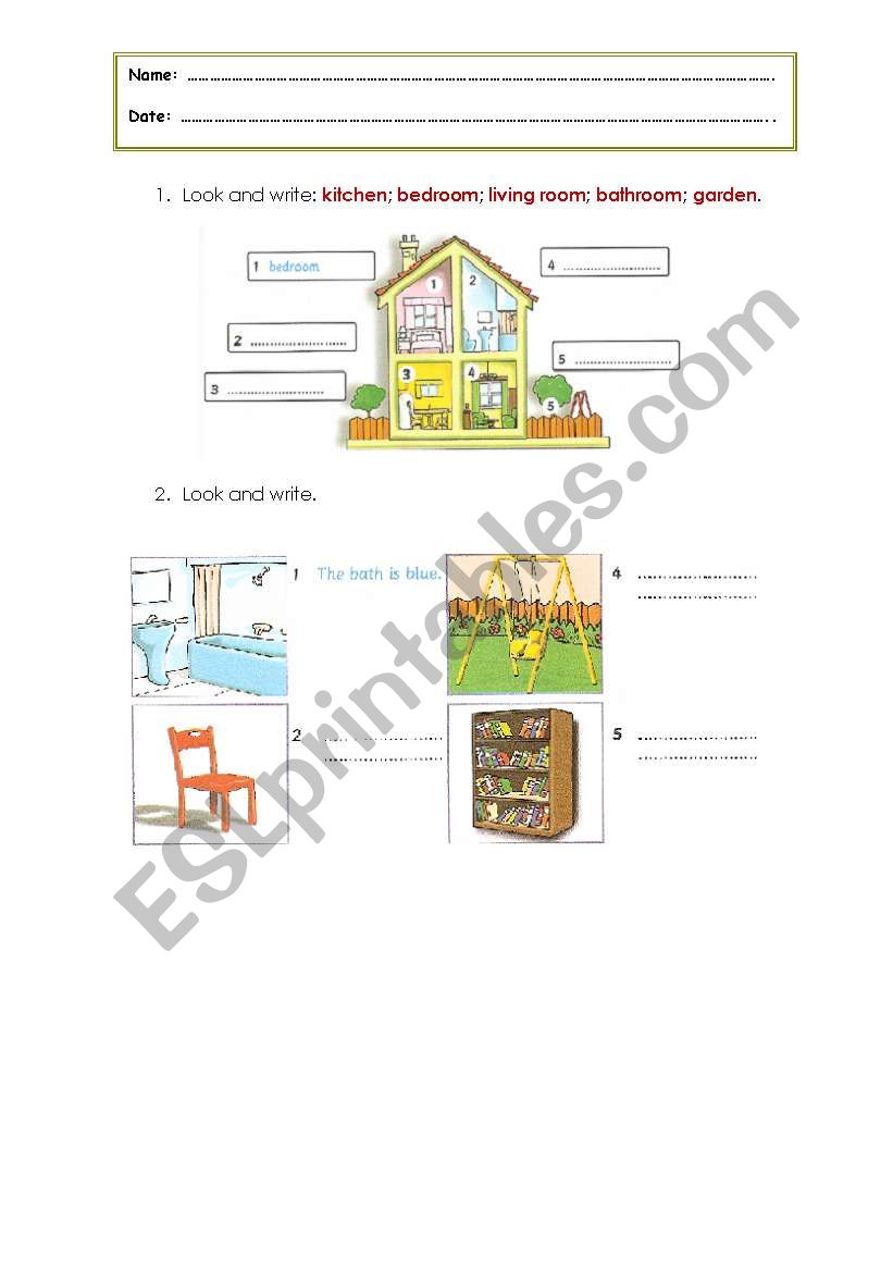 Rooms in the house worksheet