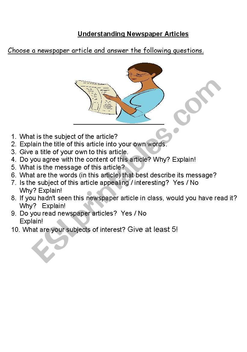 Newspaper Work worksheet