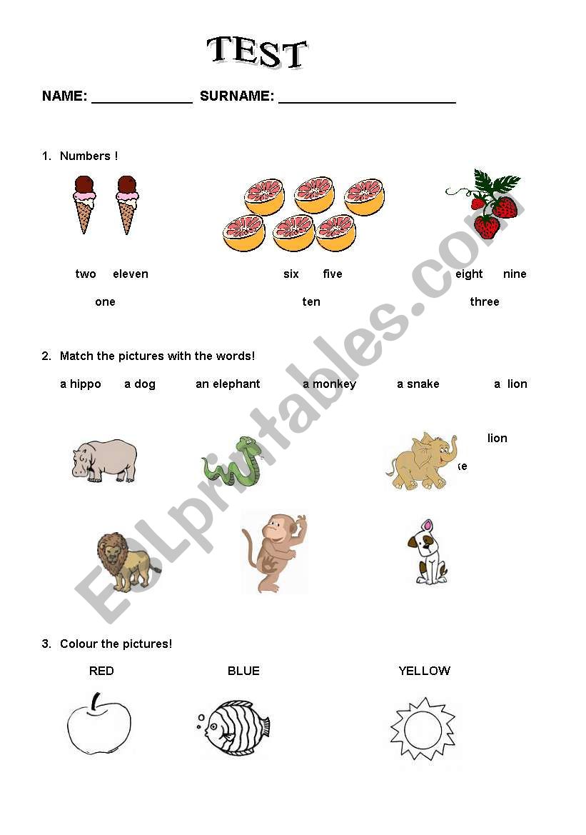 test worksheet