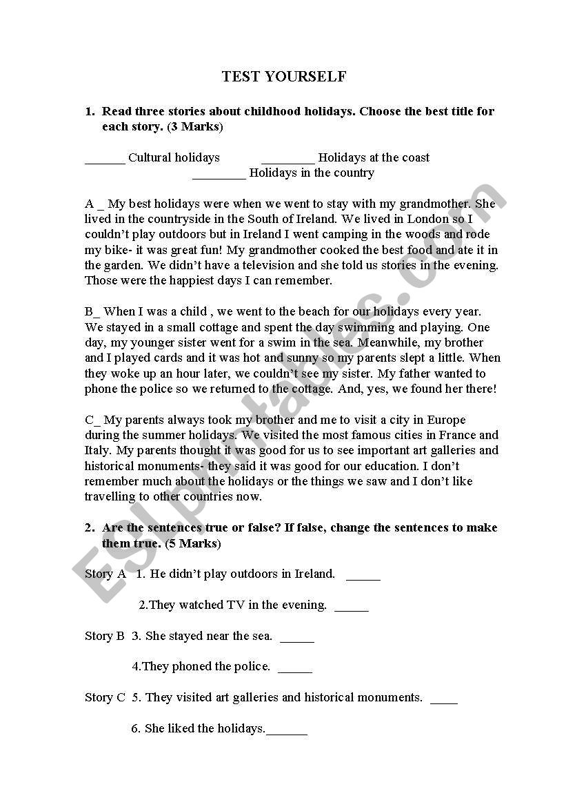 Test Yourself worksheet