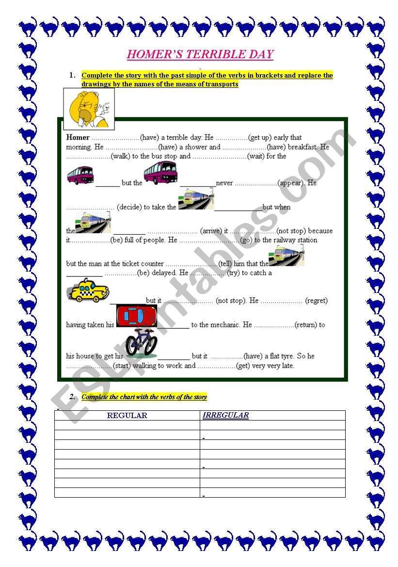 Homers terrible day worksheet
