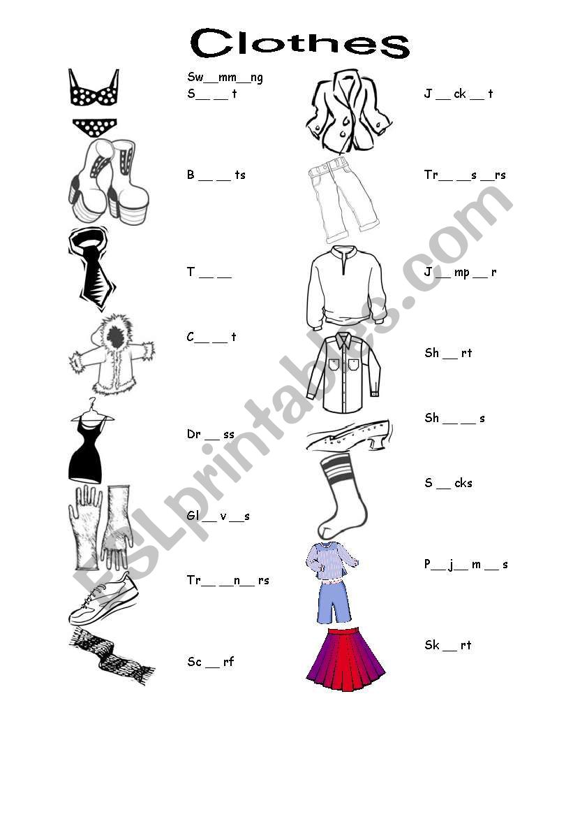 clothes worksheet