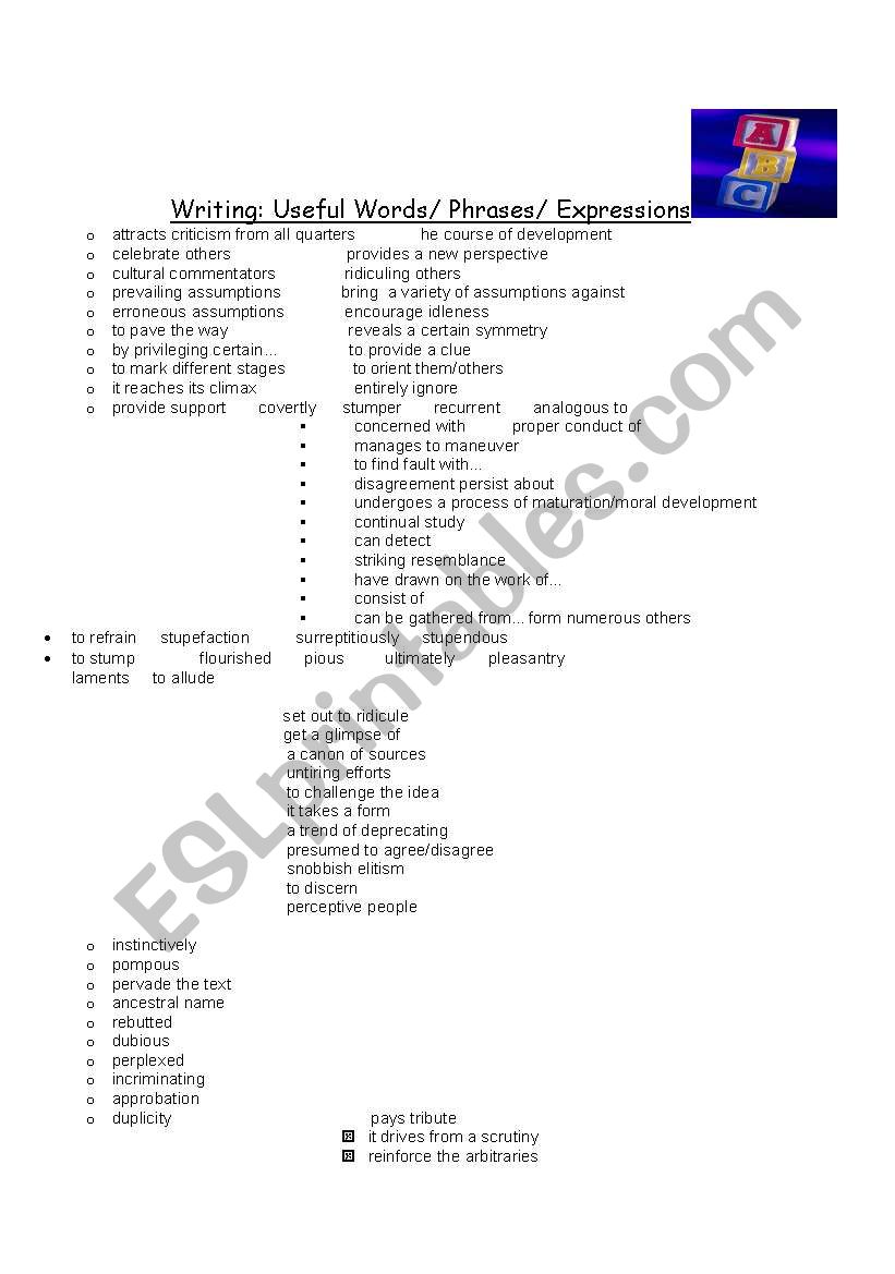 useful words/phrases/expressions/for writing purposes