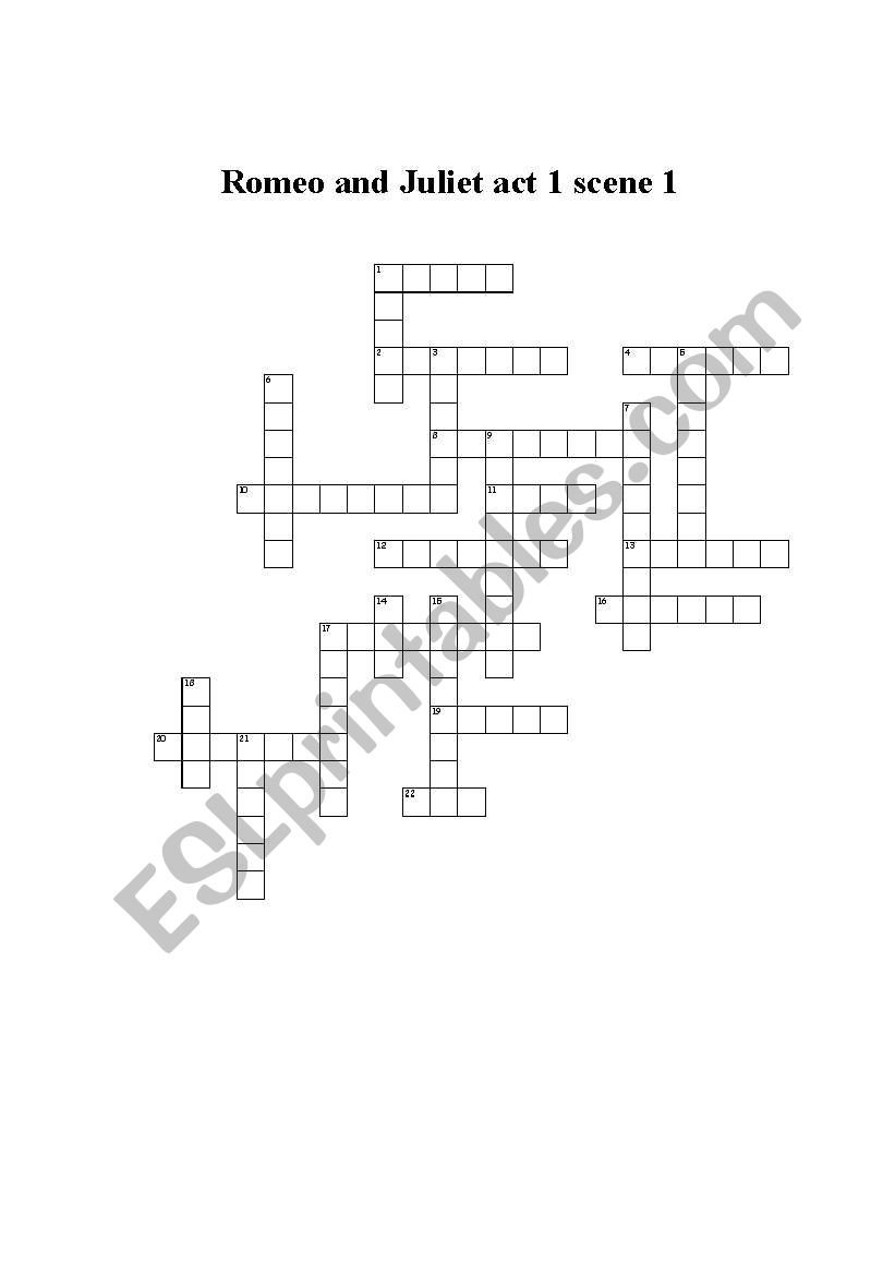 Romeo and Juliet crossword-Act1 Scene1